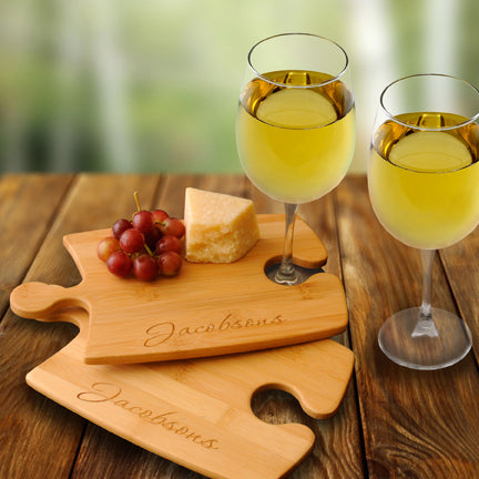 Bamboo Puzzle Cutting Board Set with 2 Wine Glasses - PersonalizationPop Test Store