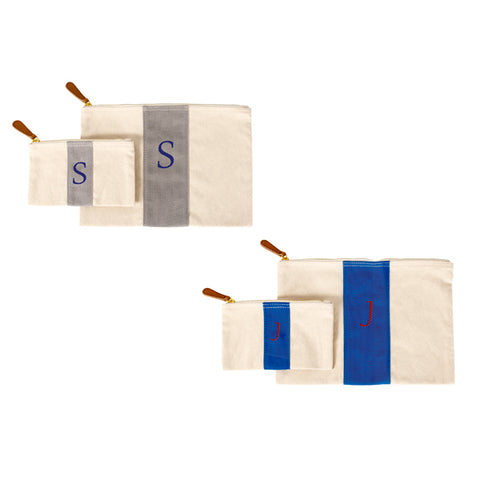 Personalized Blue Stitched Stripe Canvas Clutch Set - PersonalizationPop Test Store