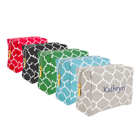 Personalized Light Blue Moroccan Lattice Cosmetic Bag - PersonalizationPop Test Store