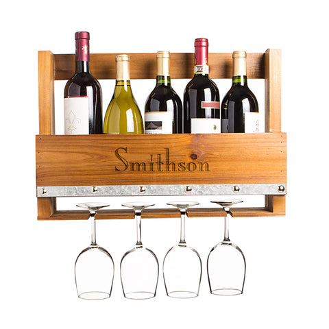 Personalized Rustic Wall Mounted Wine Rack