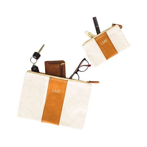 Personalized Brown Faux Leather Clutch Set - PersonalizationPop Test Store