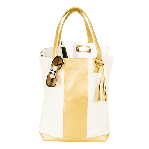 Personalized Gold Faux Leather Weekender Tote - PersonalizationPop Test Store