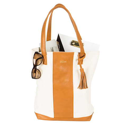 Personalized Brown Faux Leather Weekender Tote - PersonalizationPop Test Store