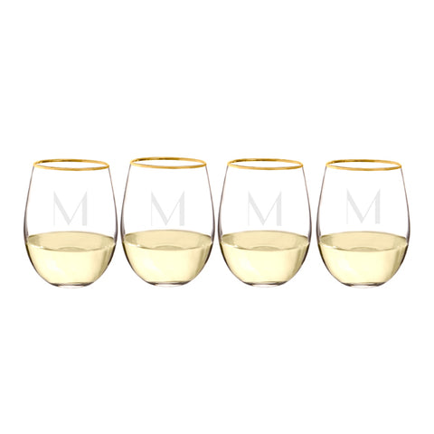 Personalized 19.25 oz. Gold Rim Stemless Wine Glasses (Set of 4) - PersonalizationPop Test Store