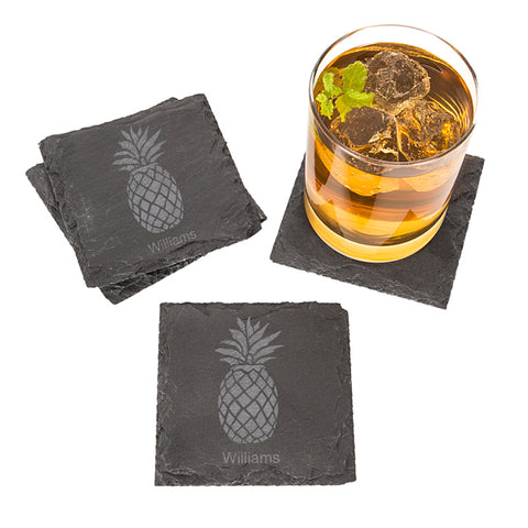 Personalized Pineapple Slate Coasters (Set of 4)