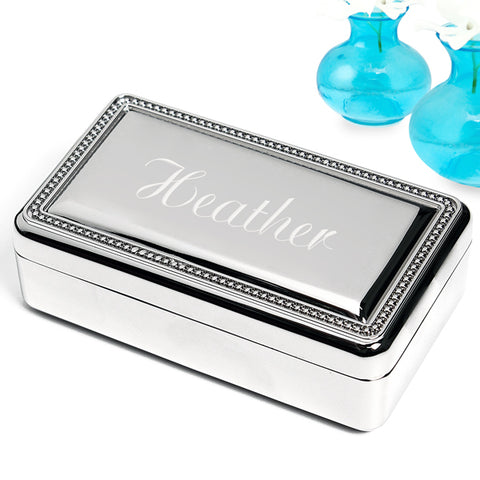 Personalized Beaded Silver Jewelry Box - PersonalizationPop Test Store