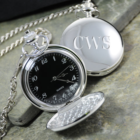 Personalized Black Face Silver-Plated Pocket Watch - PersonalizationPop Test Store