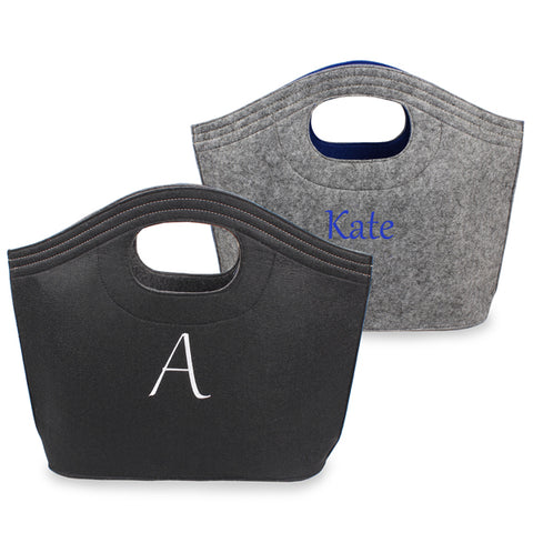 Grey w/ Blue Felt Carry All Tote