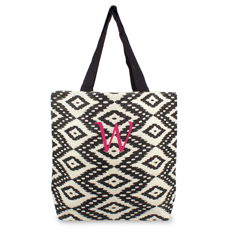 Personalized Ikat Parchment Jute Tote Bag - PersonalizationPop Test Store