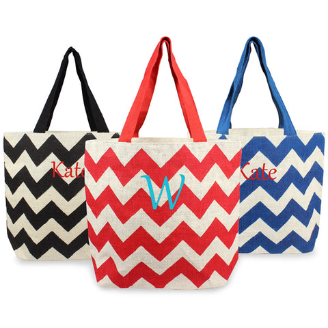 Black Chevron Parchment Jute Tote Bags - PersonalizationPop Test Store