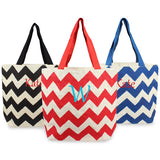 Blue Chevron Parchment Jute Tote Bags - PersonalizationPop Test Store