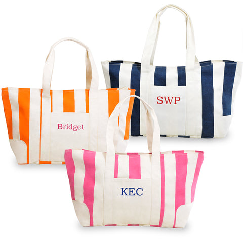 Pink Striped Canvas Tote