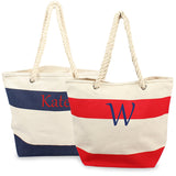 Navy Striped Canvas Totes w/ Rope Handles