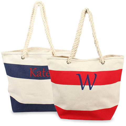 Red Striped Canvas Totes w/ Rope Handles