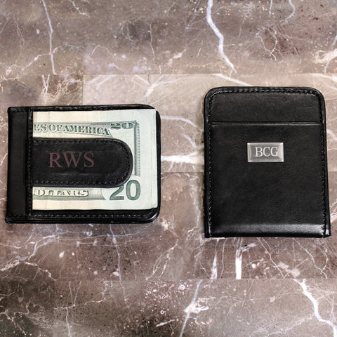 Black Genuine Leather Money Clip - PersonalizationPop Test Store