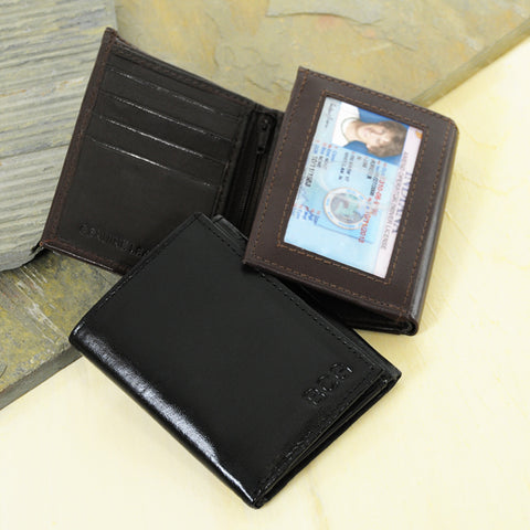 Black Oxford Tri-fold Genuine Leather Wallet - PersonalizationPop Test Store