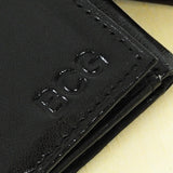 Black Oxford Tri-fold Genuine Leather Wallet - PersonalizationPop Test Store