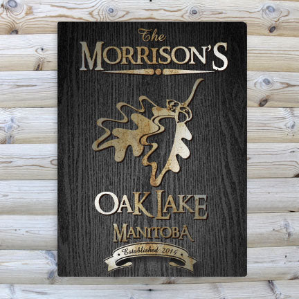 Black Wood-Grain Cabin Canvas Print - Oak Leaf - PersonalizationPop Test Store