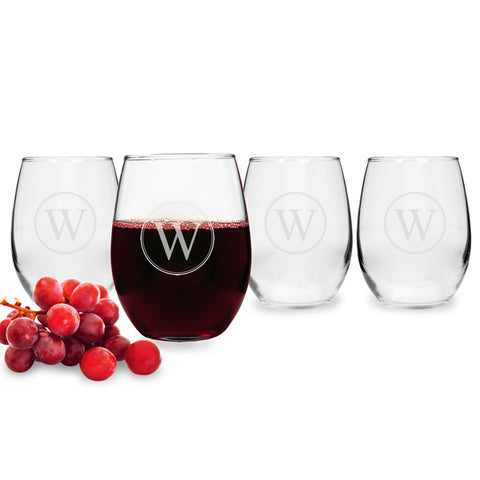 Personalized Circle Initial Stemless Wine Glasses (Set of 4) - PersonalizationPop Test Store