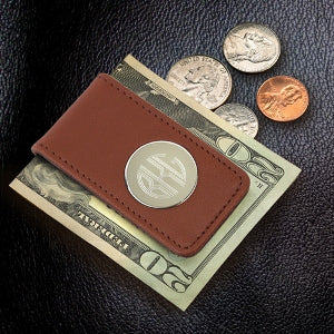Brown Leather Magnetic Money Clip - PersonalizationPop Test Store
