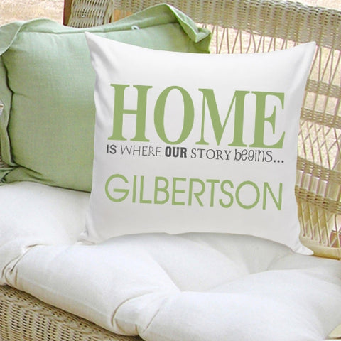 16x16 Family Name Throw Pillows - Our Story Green - PersonalizationPop Test Store