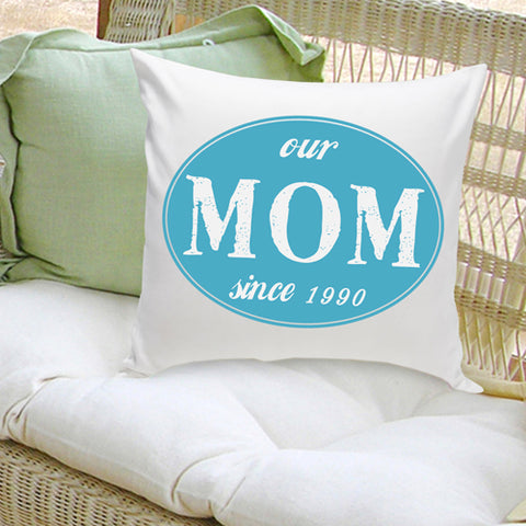 16x16 Throw Pillow Family - Our Mom Blue - PersonalizationPop Test Store
