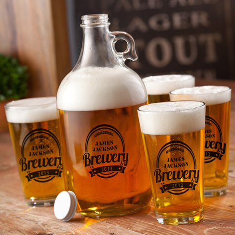 Printed Growler with four printed pub glasses