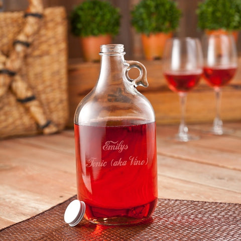 Engraved Growler with two wine glasses