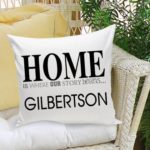 16x16 Throw Pillow Family - Story Begins Black - PersonalizationPop Test Store