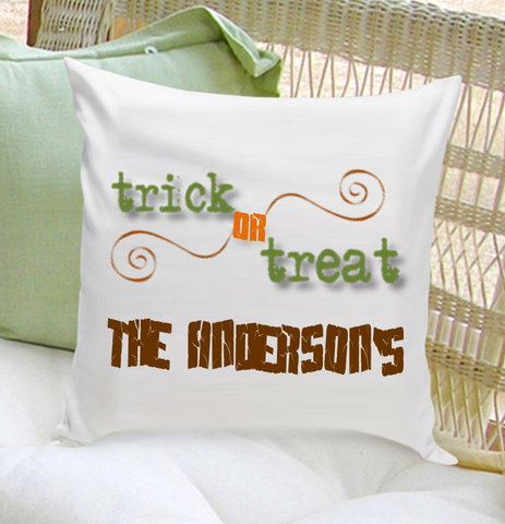 16x16 Family Name Throw Pillows - Trick or Treat - PersonalizationPop Test Store