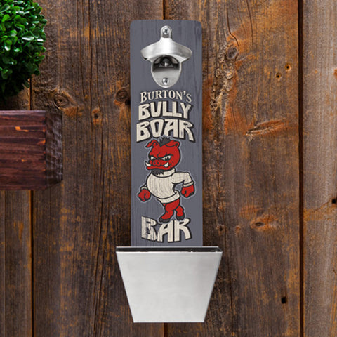 Personalized Wall Mounted Bottle Opener and Cap Catcher - Bully Boar