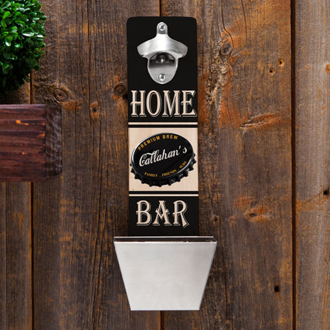 Personalized Wall Mounted Bottle Opener and Cap Catcher - Premium Brew