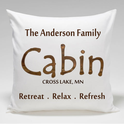 Cabin Throw Pillow-Retreat.Relax.Refresh - PersonalizationPop Test Store