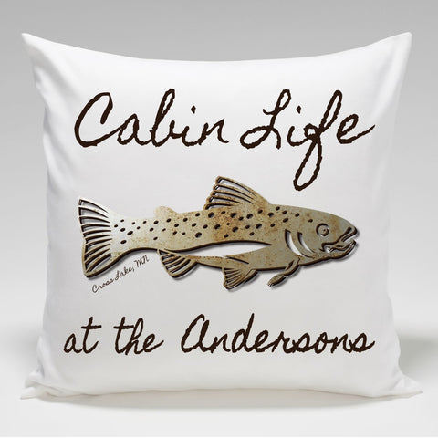Cabin Throw Pillow-Trout - PersonalizationPop Test Store