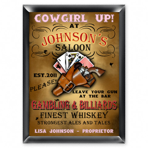 Personalized Traditional Pub Sign - Cowgirl
