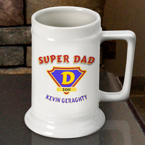 16oz. Ceramic Beer Stein - Super Dad - PersonalizationPop Test Store
