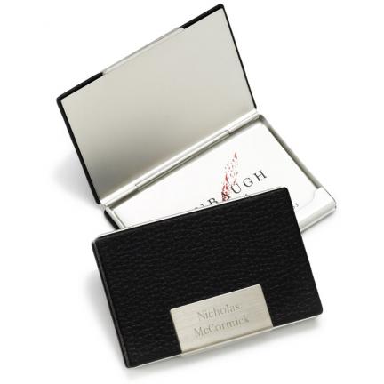 Black Leather Business Card Holder - PersonalizationPop Test Store