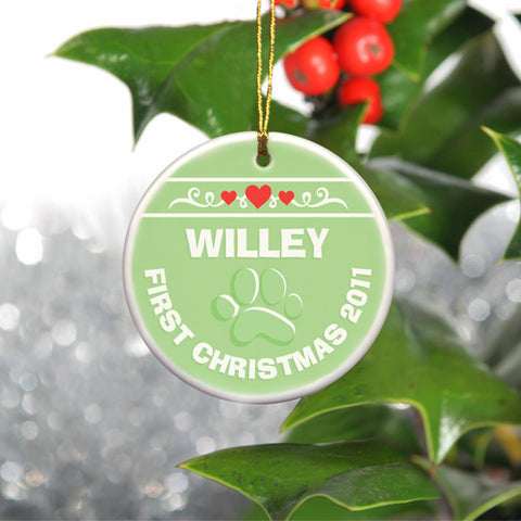 Round Ceramic Ornament - Green Puppy