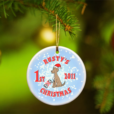 Round Ceramic Ornament - Blue Puppy