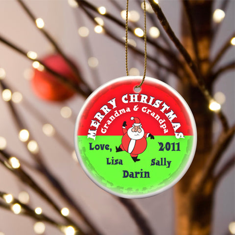 Round Ceramic Ornament - Santa Round Red