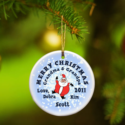 Round Ceramic Ornament - Santa Round Snow