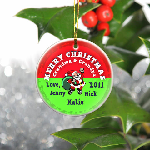 Round Ceramic Ornament - Santa Red