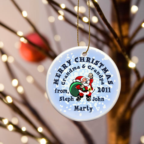 Round Ceramic Ornament - Santa Snow