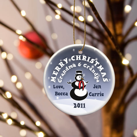 Round Ceramic Ornament - Snowman