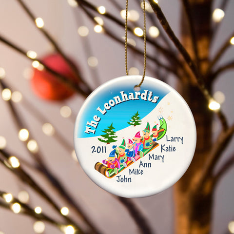 Sledding Ceramic Ornament - Family of Five