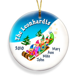 Sledding Ceramic Ornament - Family of Four