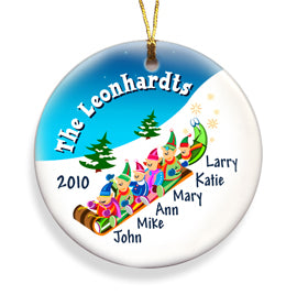 Sledding Ceramic Ornament - Family of Six