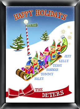 Holiday Sign - Sledding Family of 4