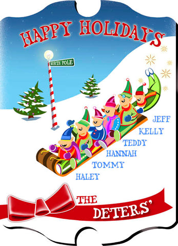 Vintage Holiday Sign - Sledding Family of 6