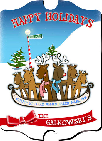 Vintage Holiday Sign - Reindeer Family of 5